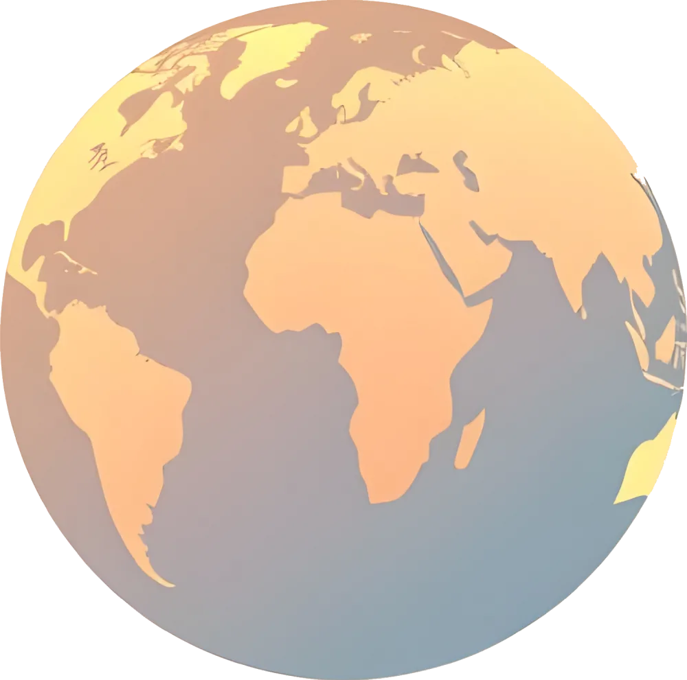 Minimal vector-style globe with softly outlined continents representing exploration.