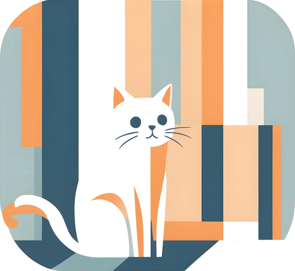 Minimal vector illustration of a single cat sitting calmly in a square format.